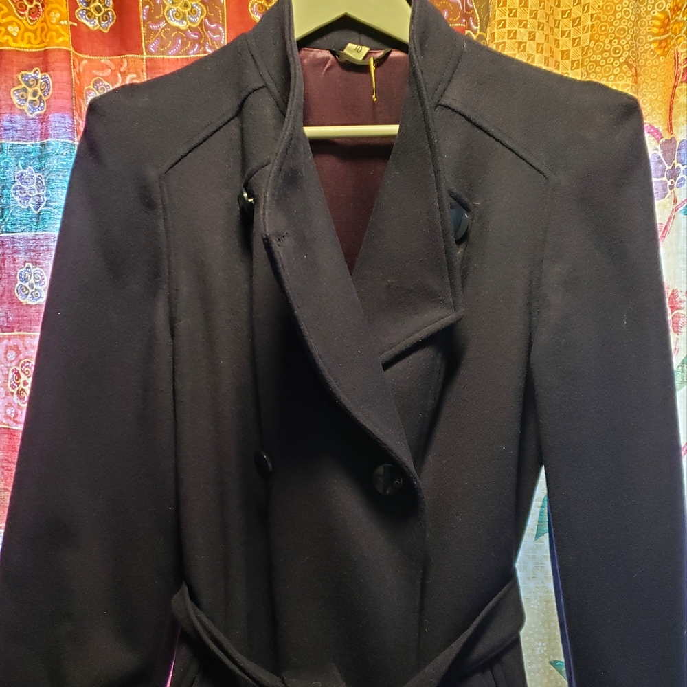 Elegant Vintage Navy Double-Breasted Westfield Wool Coat